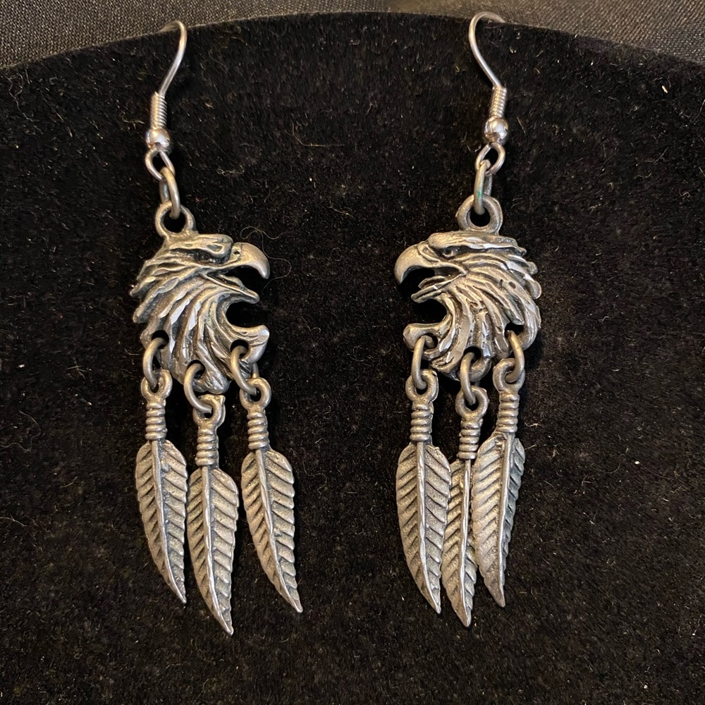 Eagle head with feathers earrings